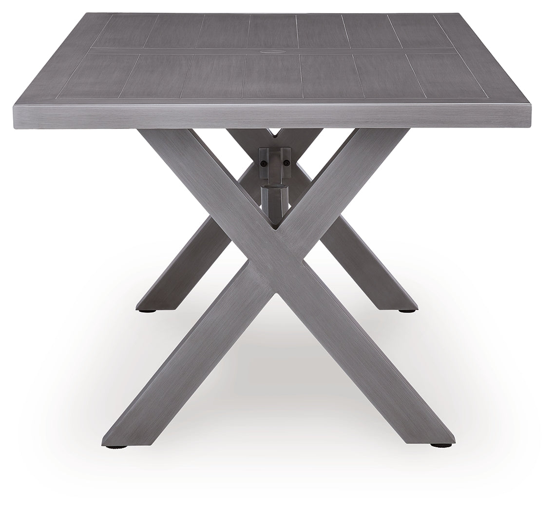 Half Moon Beach Gray Outdoor Dining Table, side view showing frame