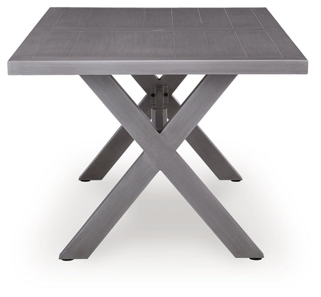 Half Moon Beach Gray Outdoor Dining Table, side view showing frame