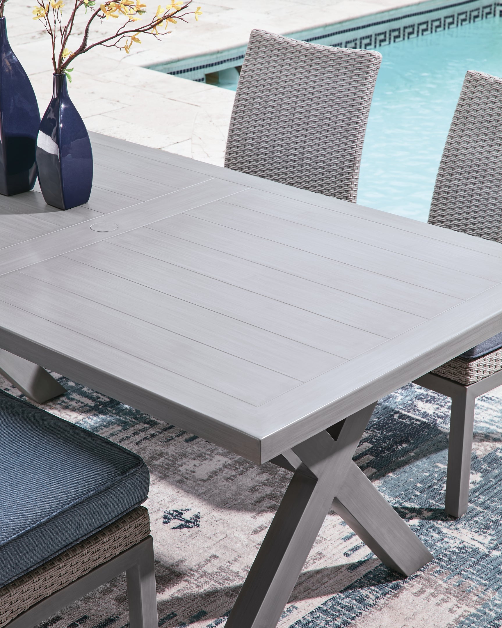 Half Moon Beach Gray Outdoor Dining Table, top detail of tabletop