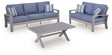Blue gray Moon Beach outdoor loveseat, angled view