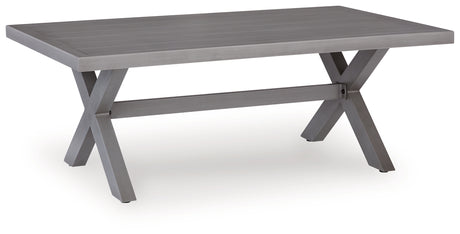 Side view of Half Moon Beach outdoor coffee table highlighting sturdy aluminum frame