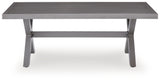 Top view of Half Moon Beach outdoor coffee table showing wood-look gray finish