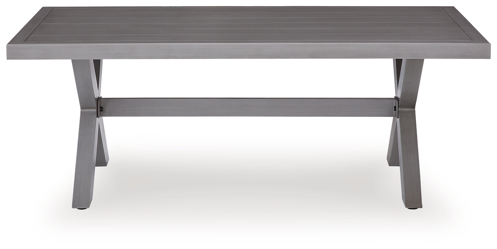 Top view of Half Moon Beach outdoor coffee table showing wood-look gray finish