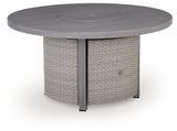 Side angle of Half Moon Beach outdoor fire pit table closed