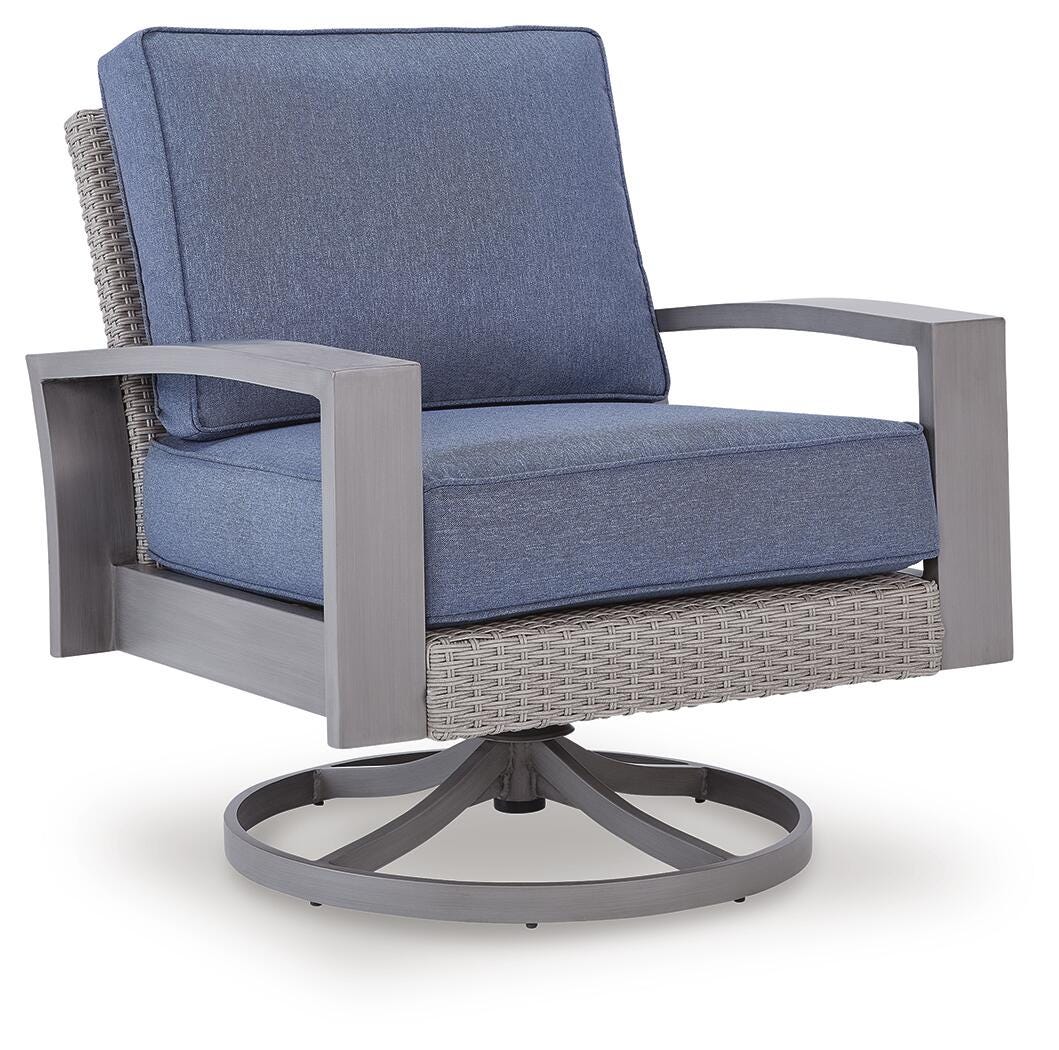 Angle of outdoor sofa showing resin wicker detail