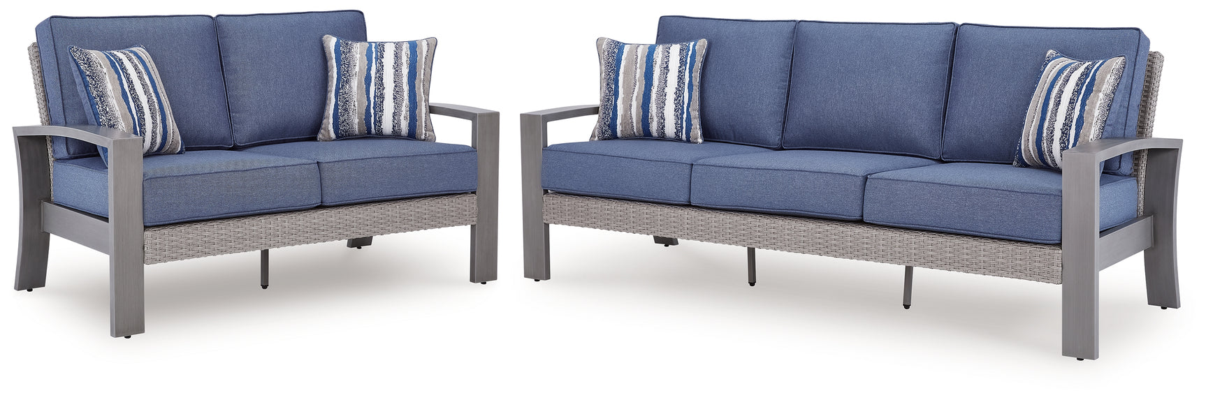 Close-up of Moon Beach loveseat arm in gray resin wicker