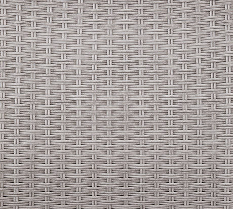 Detail of gray resin wicker woven over aluminum frame