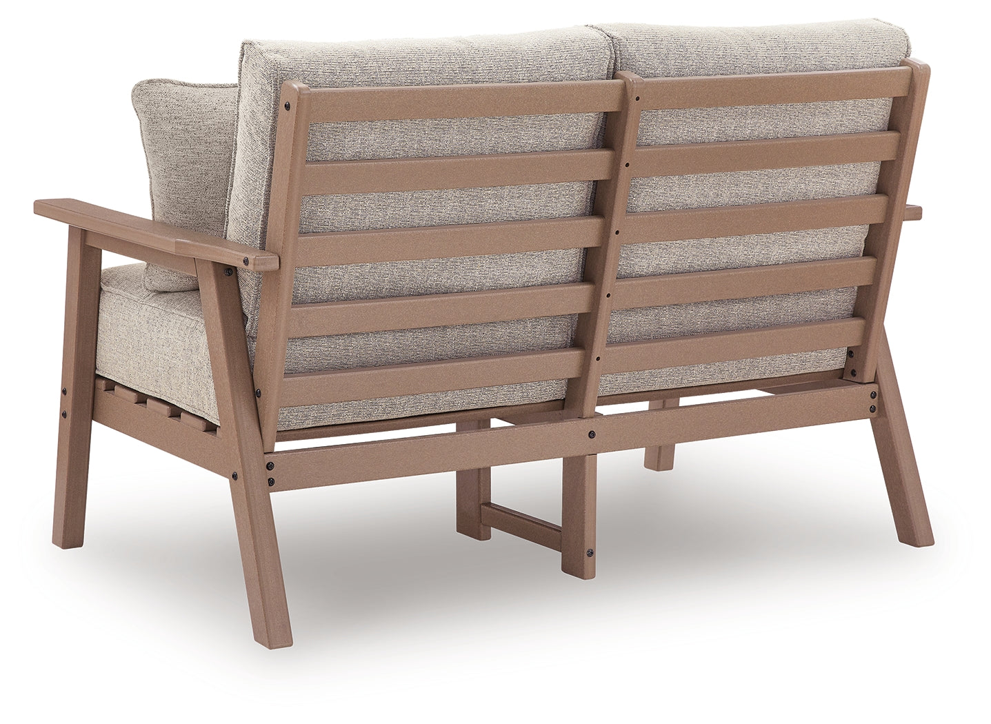 Close-up of driftwood finish on Grover Beach outdoor loveseat