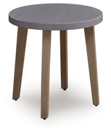 Close-up of Harmony Headlands outdoor end table stone-look top and aluminum frame