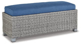 Front view of Naples Beach Light Gray Outdoor Bench with Cushion