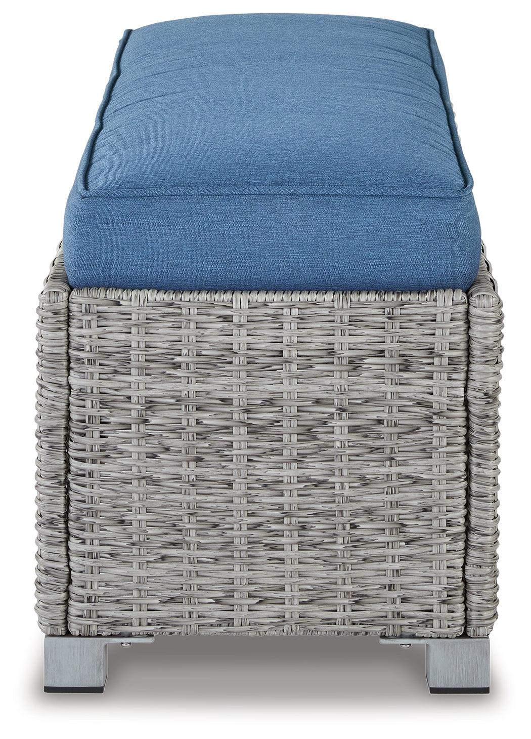 Top view of Naples Beach outdoor bench cushion and frame