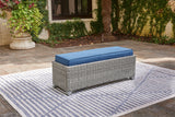Naples light gray 2-piece outdoor sectional with table and bench, front view