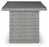 Naples light gray 2-piece outdoor sectional with table and bench, front view