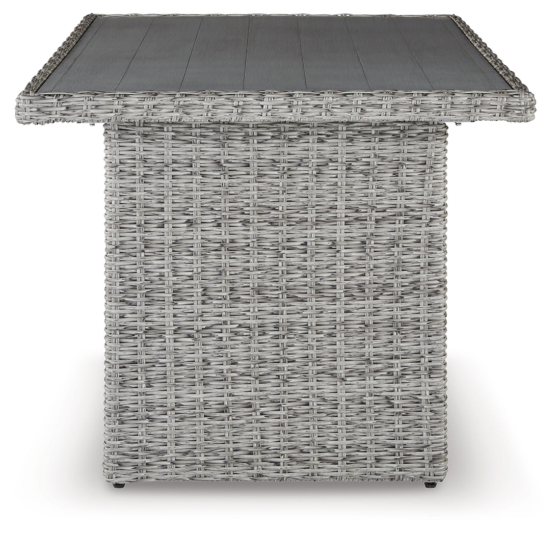 Naples light gray 2-piece outdoor sectional with table and bench, front view