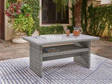 Naples light gray 2-piece outdoor sectional with table and bench, front view
