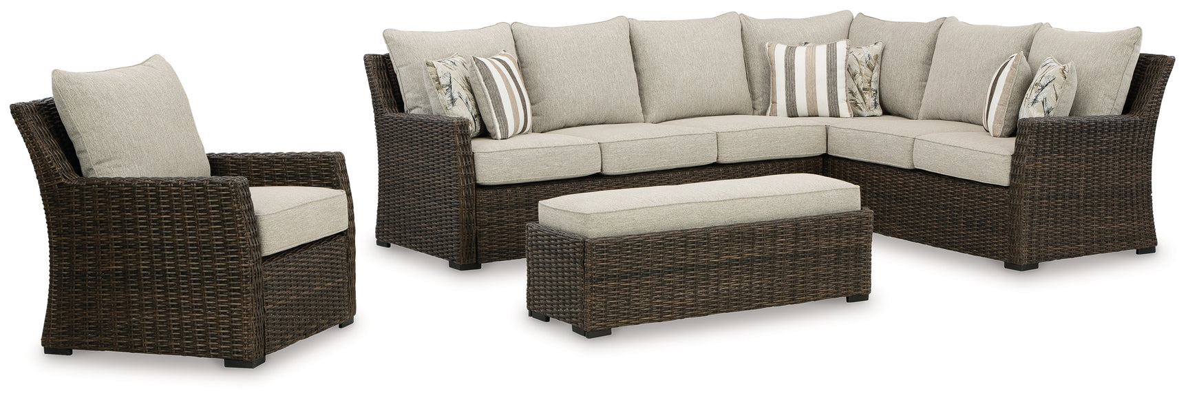 Sectional seating detail with brown cushions