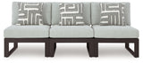 Beachloft sectional, side view showing wicker back and cushions