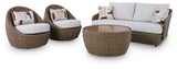 Top view of woven resin wicker outdoor coffee table