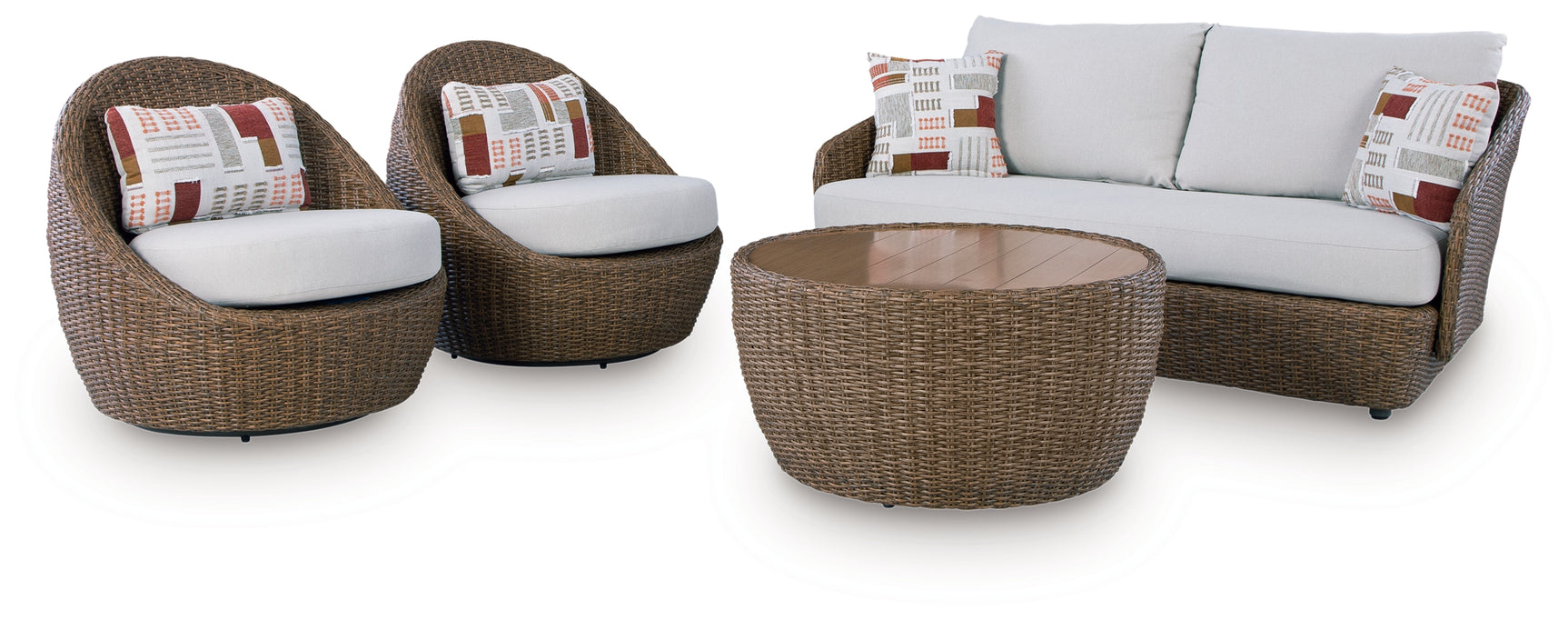 Top view of woven resin wicker outdoor coffee table