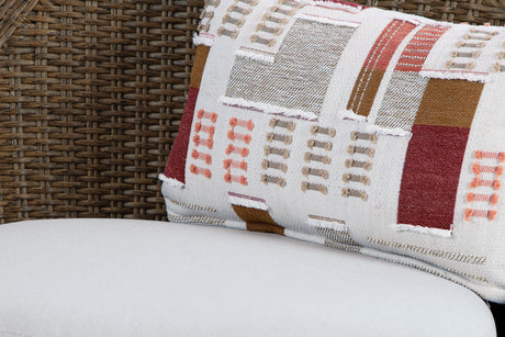 Fabric swatch for beige outdoor cushions