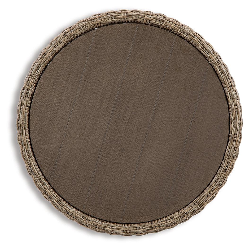 Close-up of aluminum top surface on Danson Beige Outdoor End Table