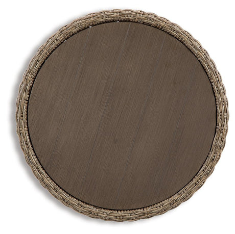 Close-up of aluminum top surface on Danson Beige Outdoor End Table