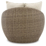 Back view of Danson Beige Outdoor Swivel Lounge Chair