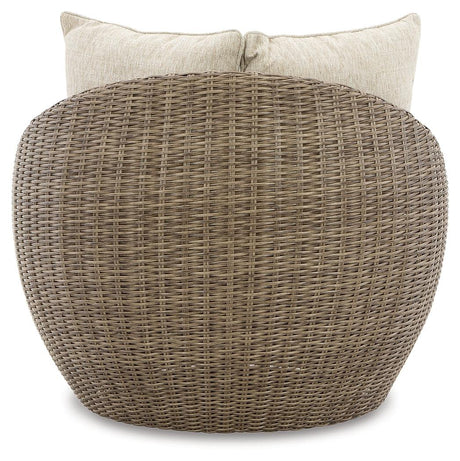 Back view of Danson Beige Outdoor Swivel Lounge Chair