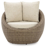 Head-on view of Danson Beige Swivel Lounge Chair