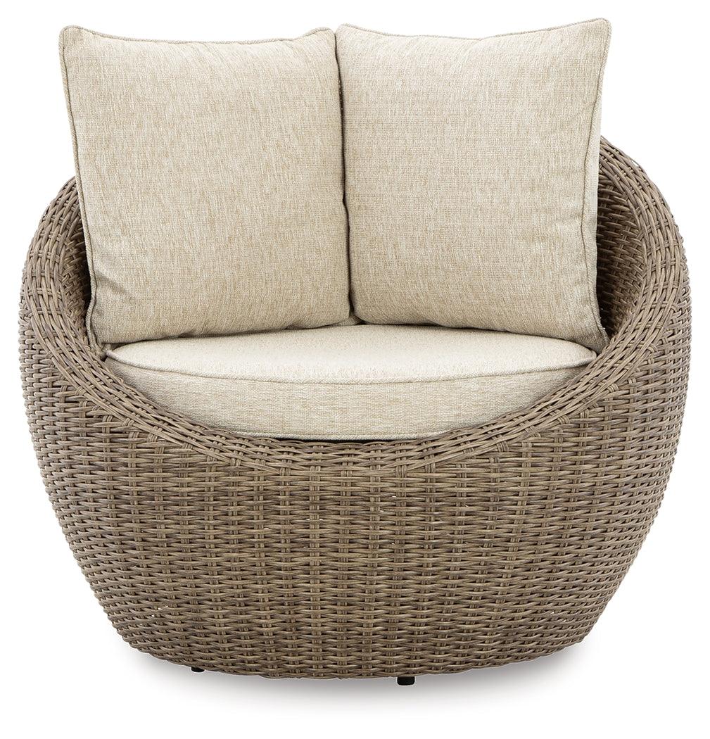 Head-on view of Danson Beige Swivel Lounge Chair