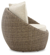 Side profile of Danson Beige Outdoor Swivel Lounge Chair