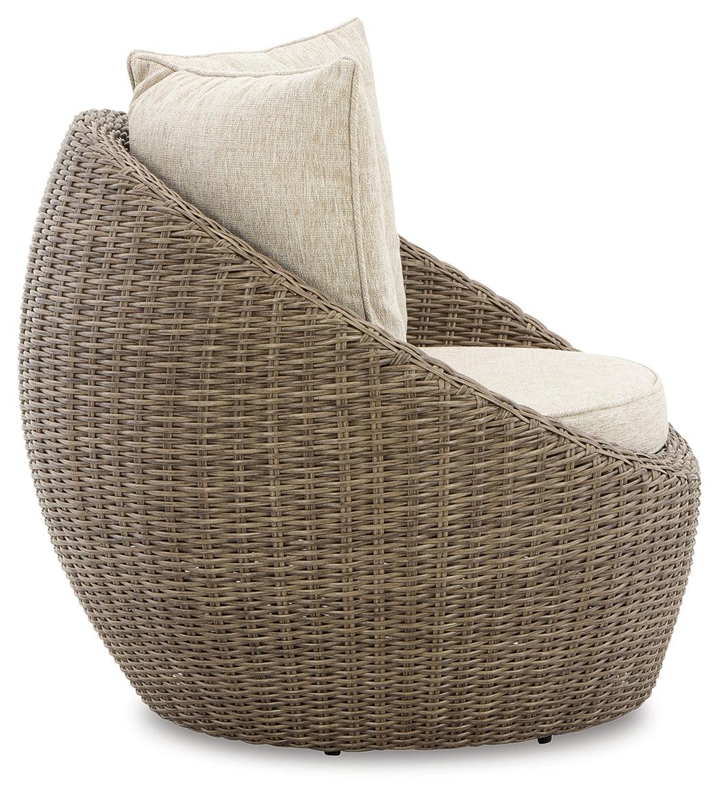 Side profile of Danson Beige Outdoor Swivel Lounge Chair
