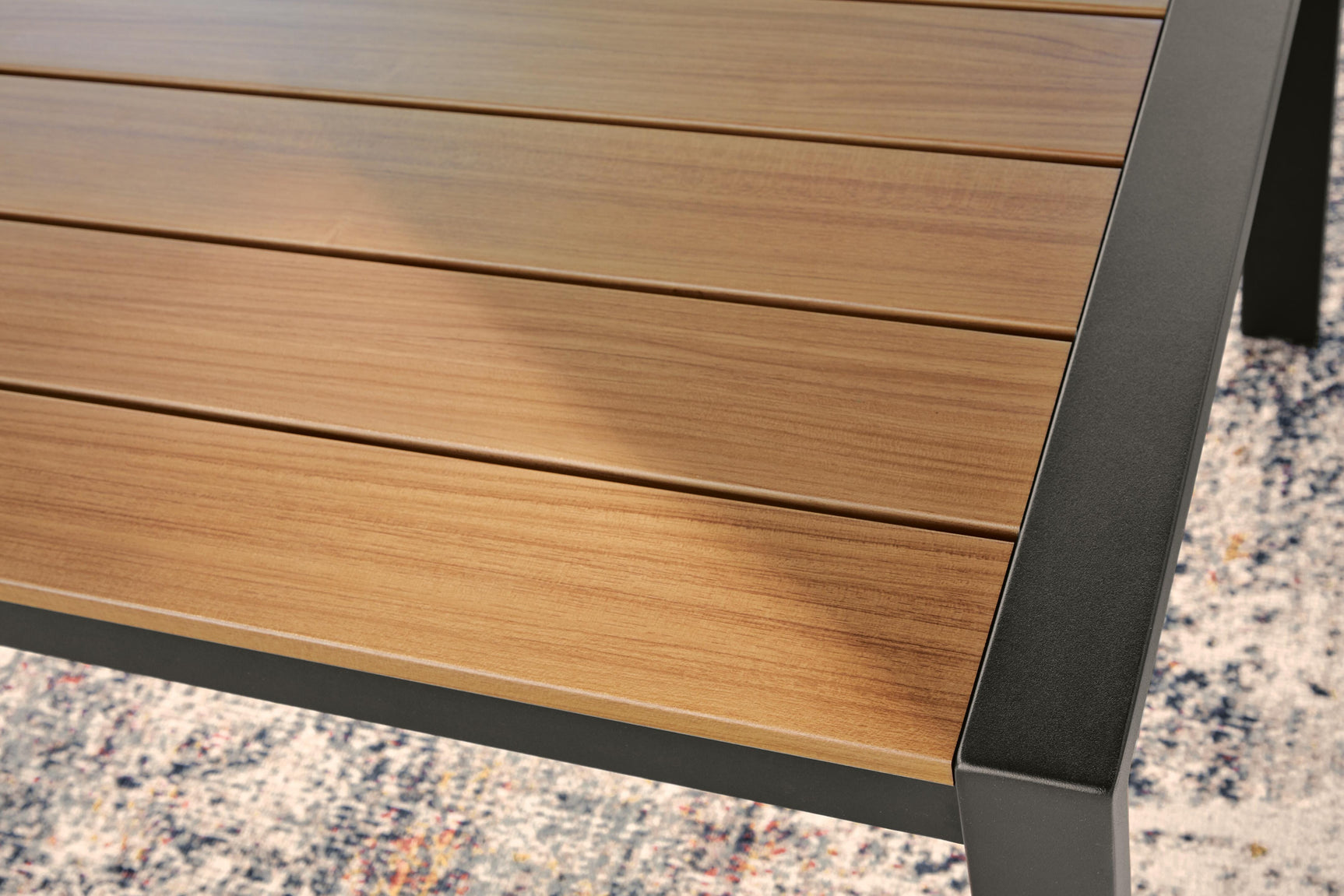 Detail of coffee table wood-look finish