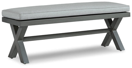 Elite Park gray outdoor bench head-on view