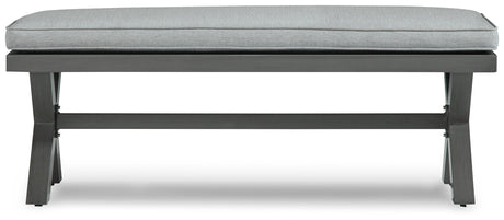 Elite Park gray outdoor bench side view