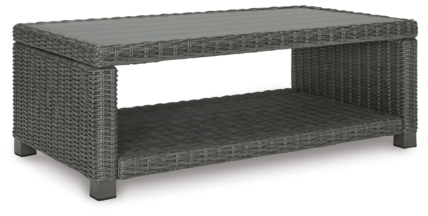 Close-up of aluminum 'wood look' top on coffee table