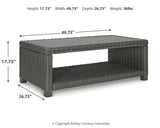 Dimension schematic for coffee table in Elite Gray Park set