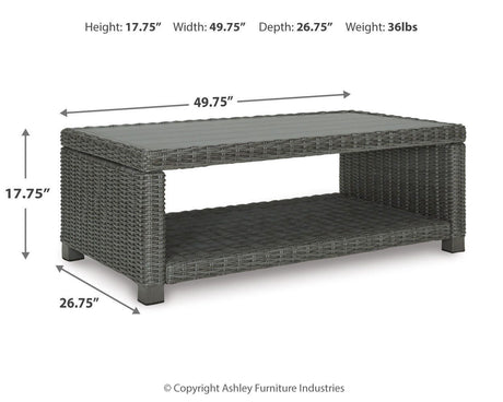 Dimension schematic for coffee table in Elite Gray Park set