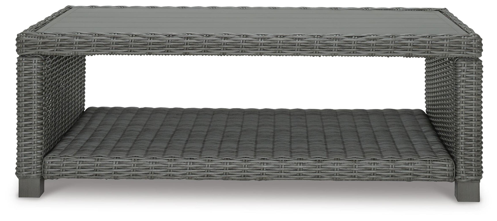 Head-on view of loveseat showing cushion and armrest detail