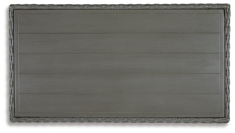 Top-down view of coffee table surface and frame