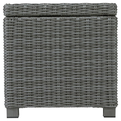 Elite Park Outdoor End Table top view showing aluminum wood-look surface