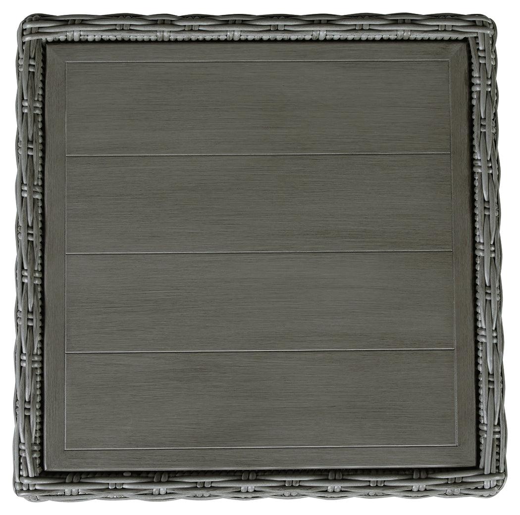 Close-up of Elite Park Outdoor End Table wicker and frame