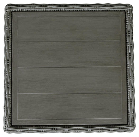 Close-up of Elite Park Outdoor End Table wicker and frame