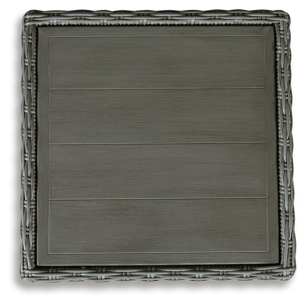 Elite Gray Park Outdoor Coffee Table with 2 End Tables in gray resin wicker and aluminum frame