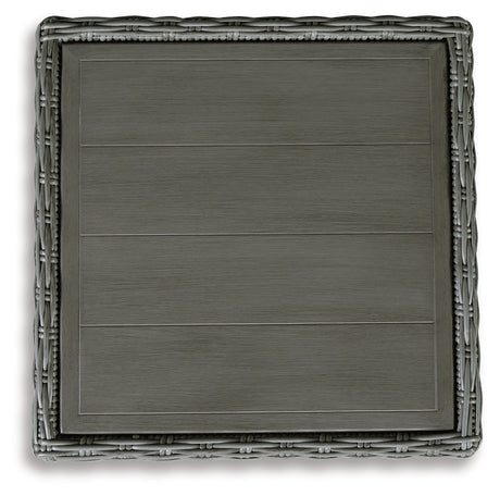 Elite Gray Park Outdoor Coffee Table with 2 End Tables in gray resin wicker and aluminum frame