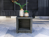 Elite Gray Park Outdoor Coffee Table with 2 End Tables in gray resin wicker and aluminum frame