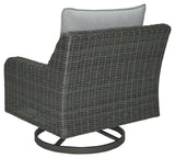 Elite Park gray outdoor swivel lounge chair showing swivel base