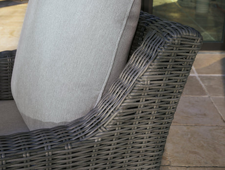 Elite Park gray outdoor swivel lounge chair stainless steel hardware close-up