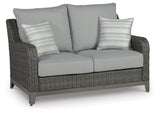 Back view of Elite Gray Park Outdoor Loveseat with gray wicker weave