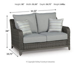 Dimension diagram of Elite Gray Park Outdoor Loveseat and Coffee Table set